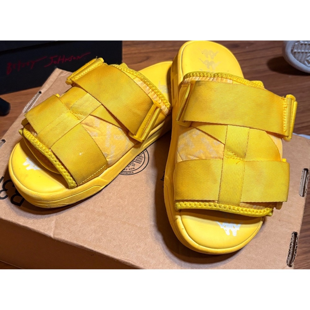 Kappa Slides Kids Size 6Y Yellow Good Adjustable Straps Logo Print Sporty Sandal